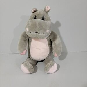 Teddy Mountain Grey Pink Hippo Plush Stuffed Animal 16 Inch secret pocket